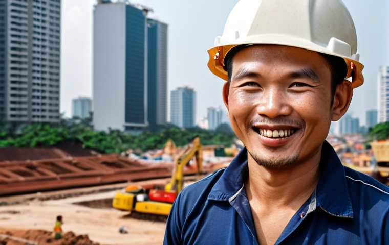 Engineer Ba**

A candid portrait of Anh Ba, a 35-year-old construction engineer from Ho Chi Minh City, smiling warmly. He is outdoors, possibly at a construction site, wearing a hard hat but also a modern smartwatch. In the background, a blurred cityscape of Ho Chi Minh. The overall feel is aspirational but grounded, reflecting someone who values family and technology. Include subtle Vietnamese cultural elements.

**