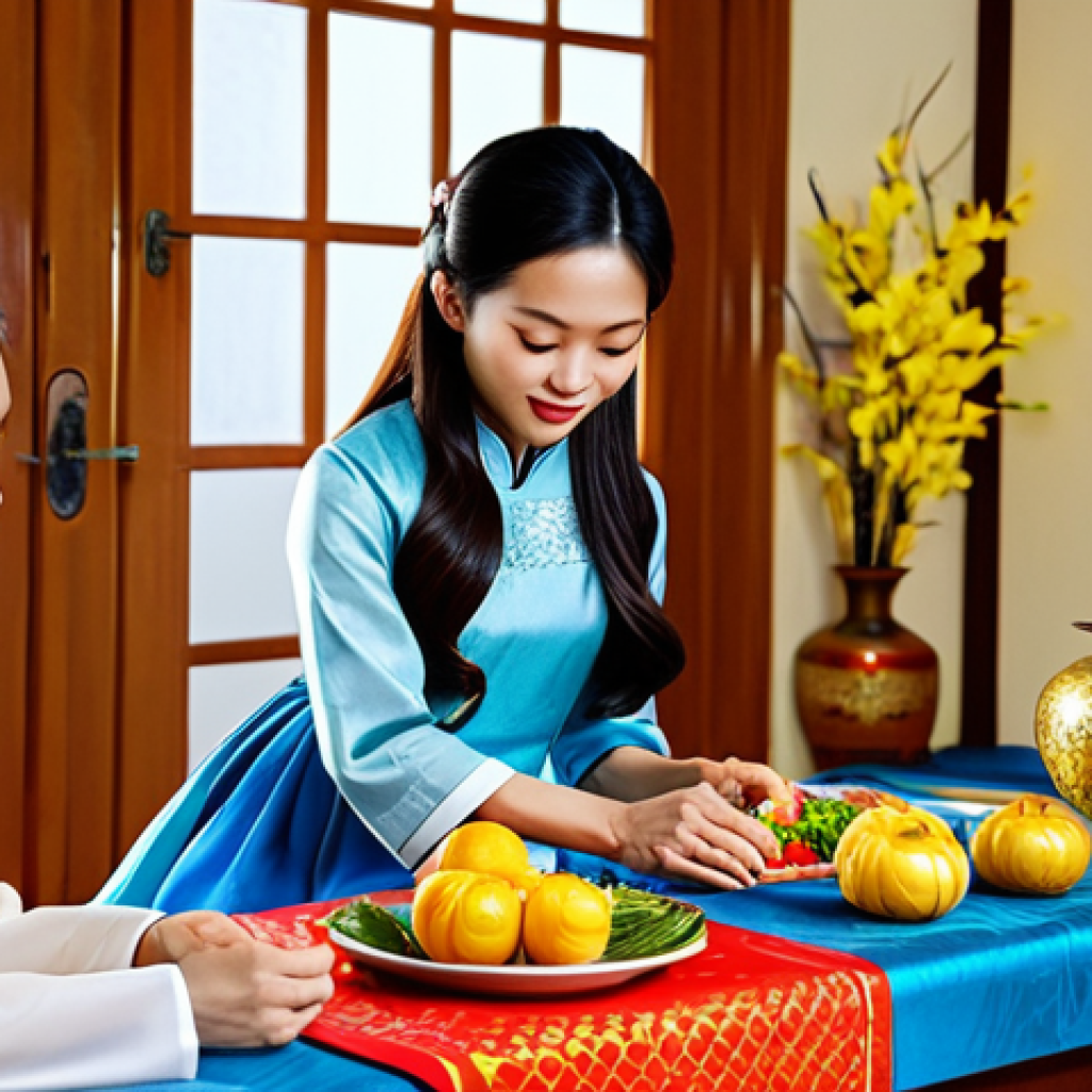 사용자 세그먼트 발굴을 위한 실제 적용 사례 - **Prompt:** A Vietnamese family, fully clothed in ao dai, preparing Tet holiday decorations in a tra...