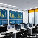 세그먼트 분석의 트렌드와 미래 전망 - A modern Vietnamese small business office setting with diverse professionals analyzing customer data...