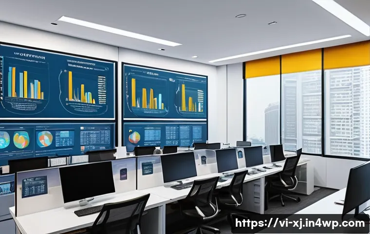 세그먼트 분석의 트렌드와 미래 전망 - A modern Vietnamese small business office setting with diverse professionals analyzing customer data...