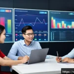 직접적인 피드백을 통한 사용자 세그먼트 발굴 - A modern Vietnamese business meeting room scene where diverse professionals analyze customer feedbac...