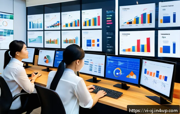 세그먼트 분석에서의 실질적 데이터 활용 - A detailed office scene showing a diverse team of Vietnamese marketing professionals analyzing custo...